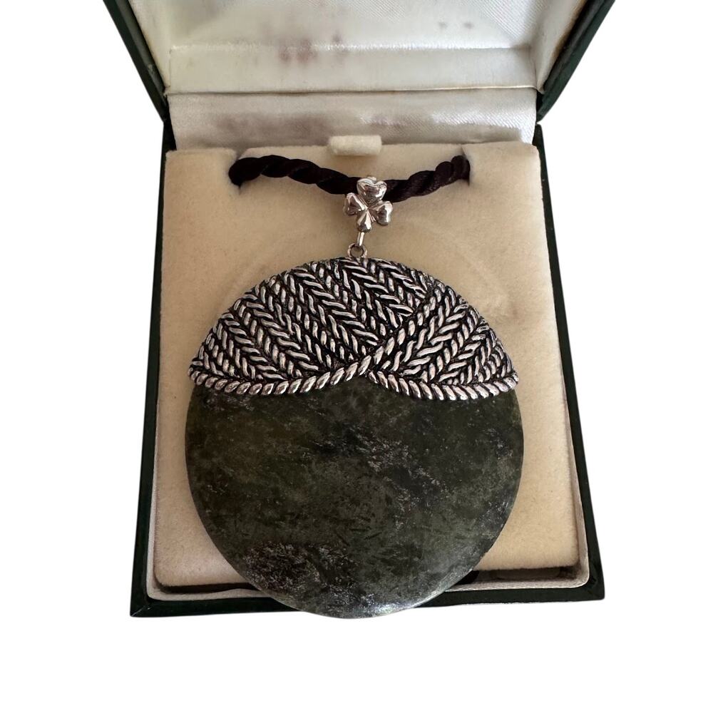 Connemara Marble Necklace Pendant Sterling Silver 925 Ireland Shamrock